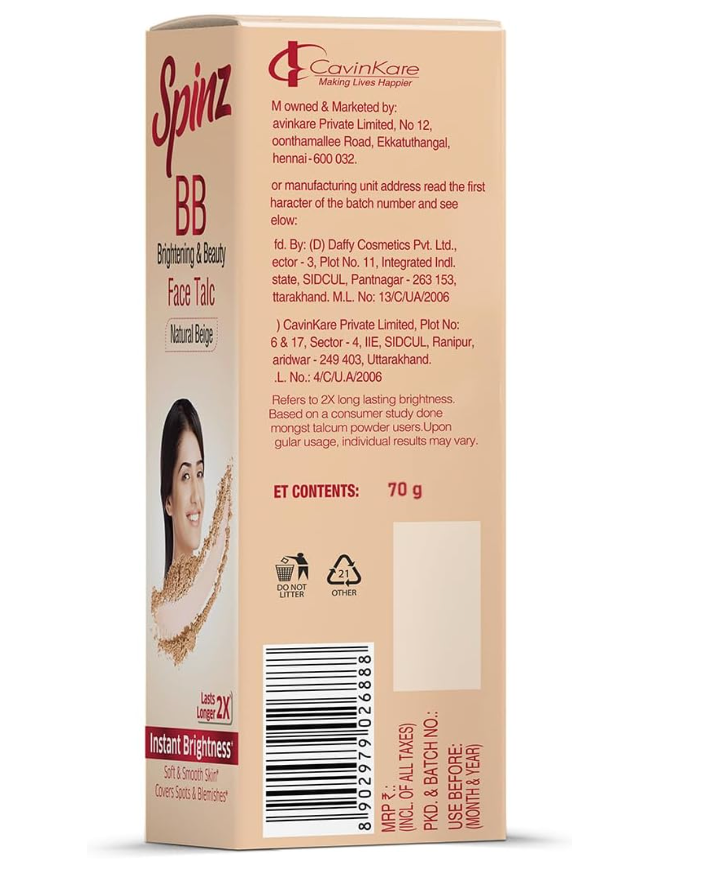 Spinz BB Face Talc 35g