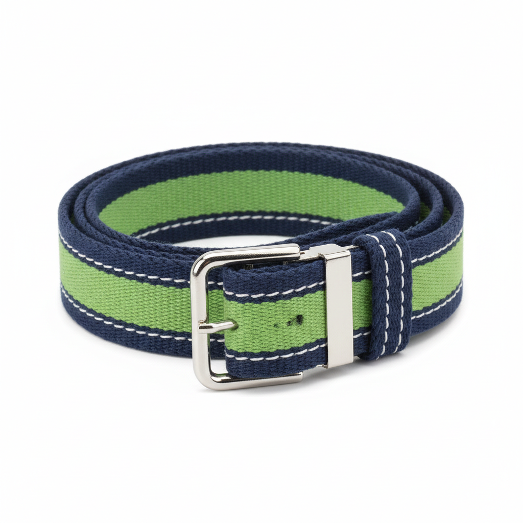 A studio product photo of a kids belt on a white background, showing adjustable buckle, durable stitching, and soft material. Clean, minimal, e-commerce style.