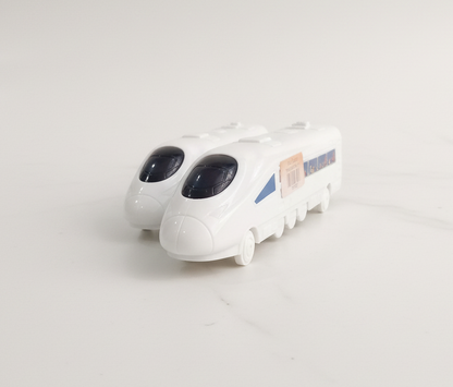 White shoe with blue accents on a light gray background